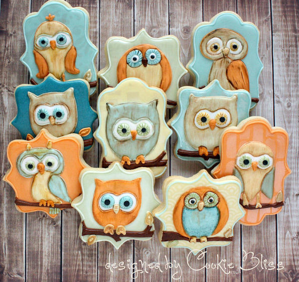owls on wood background Cookie Bliss - Laurie 9