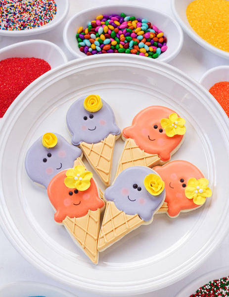 Simple Ice Cream Cone Cookies- Easy Cut Out Cookies Decorated with Royal Icing via thebearfootbaker.com