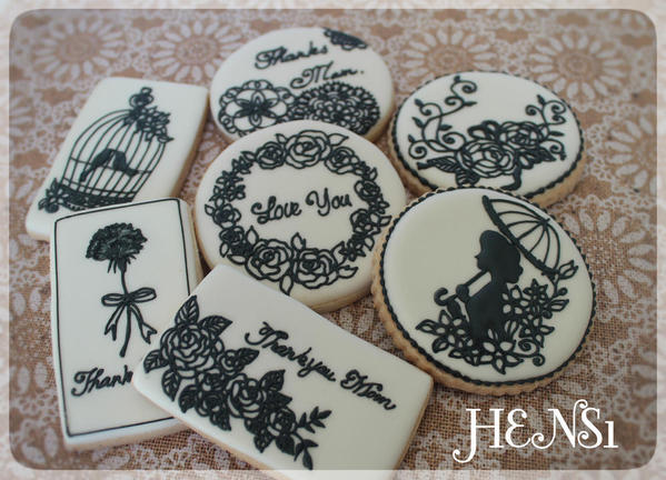 3 - Black and White Mothers Day Cookies by HENS1