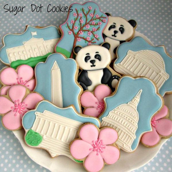 sugar cookies decorated custom royal icing frederick md  cherry blossom flower panda monument white house capitol capital washington dc