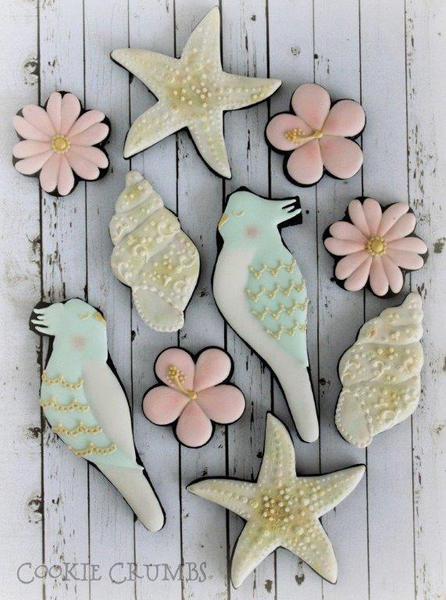 #7 - Cockatiels, Sea Shells, and Flowers by mintlemonade (aka cookie crumbs)