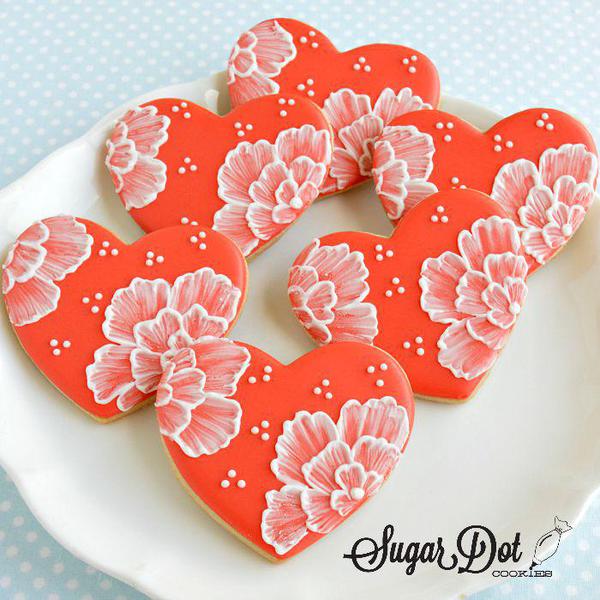 custom sugar cookies royal icing brush embroidered embroidery hearts flowers wedding frederick middletown maryland md