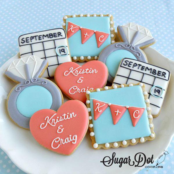 sugar cookies royal icing custom bunting banner personalized custom initials wedding engagement ring calendar heart frederick md maryland