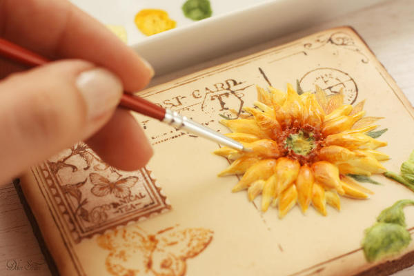 Handpainting the sunflower: