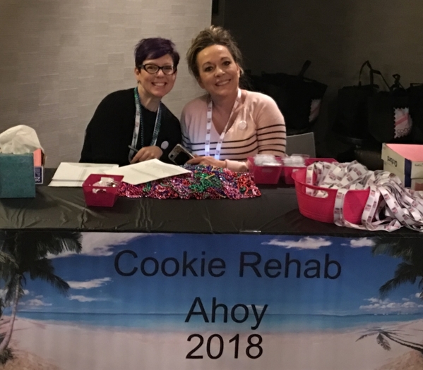 A-Not-So-Crazy Moment at CookieRehab Ahoy 2018 - Erin Brankowitz and Penny White at the Reg Desk