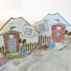 Distressed and Un-Distressed Beach Huts Side by Side: Cookies and Photo by Julia M Usher; Stencils Designed by Julia M Usher with Confection Couture Stencils