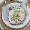 All Elements on a Cookie, with Vintage Holiday Card!: Cookie and Photo by Julia M Usher; Stencils Designed by Julia M Usher with Confection Couture Stencils
