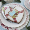 A Color Variation on the Striped Heart!: Cookie and Photo by Julia M Usher; Stencils Designed by Julia M Usher with Confection Couture Stencils