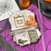 "Hocus Pocus" and Pumpkin Cookie, Close-up: Cookie and Photo by Julia M Usher; Stencils Designed by Julia M Usher with Confection Couture Stencils