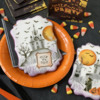 "Trick or Treat" Message in Square Frame: Cookies and Photo by Julia M Usher; Stencils Designed by Julia M Usher with Confection Couture Stencils