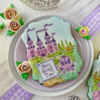 Carriage Cookie with Purple Fondant Appliqué Message: Cookie and Photo by Julia M Usher; Stencils Designed by Julia M Usher with Confection Couture Stencils