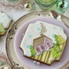 Big Pink House with Forest!: Cookie and Photo by Julia M Usher; Stencils Designed by Julia M Usher with Confection Couture Stencils