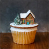 Final Winter Cabin Cookie on a Cupcake: 3-D Cookie and Photo by Aproned Artist