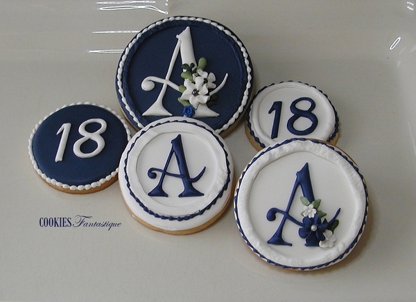 #1 - Monogram and Age Round Cookies by Cookies Fantastique