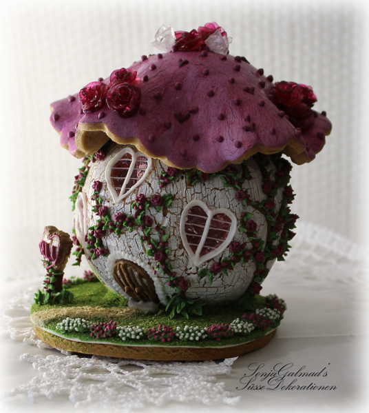 #10 - Gingerbread House- Small Mushroom Cottage with Mini Glass [Isomalt Roses by iSugarfy [aka swissophie)
