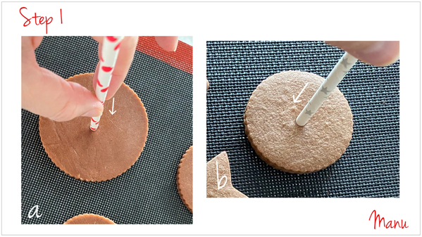 Step 1a and 1 b - Plunge Straw into Circle Cookie Before and After Baking Them