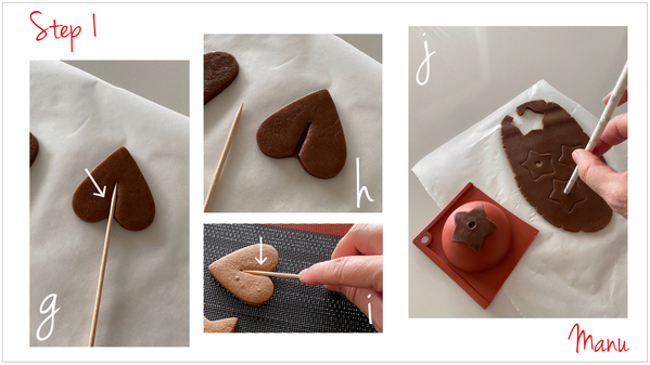 Step 1g to 1j - Prepare the Upsidedown Heart Tree Top and Contour the Star Cookie