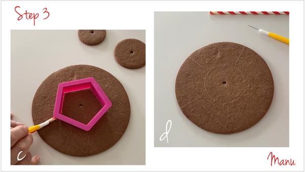 Step 3c and 3d - Use Pentagon Cookie Cutter to Divide Round Base Cookie in Five Parts