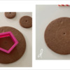 Steps 3c and 3d - Use Pentagon Cookie Cutter to Divide Large Round Base Cookie into Five Parts: Design, Cookie, and Photos by Manu