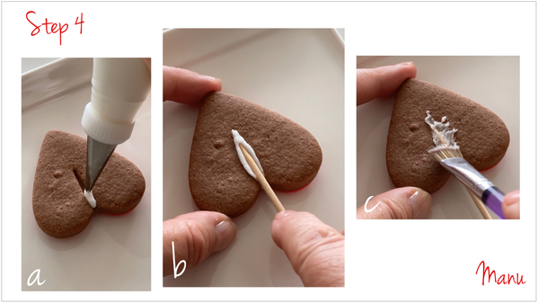 Step 4a to 4bc- Glue Skewer to Upsidedown Heart Cookie 