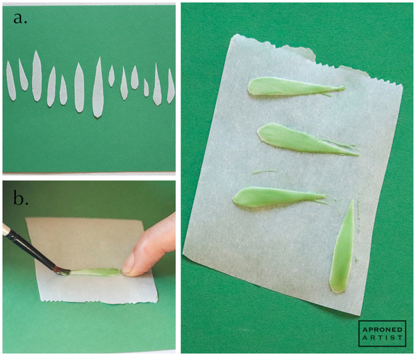 Steps 2a and 2b - Cut and Ice Wafer Paper Leaves