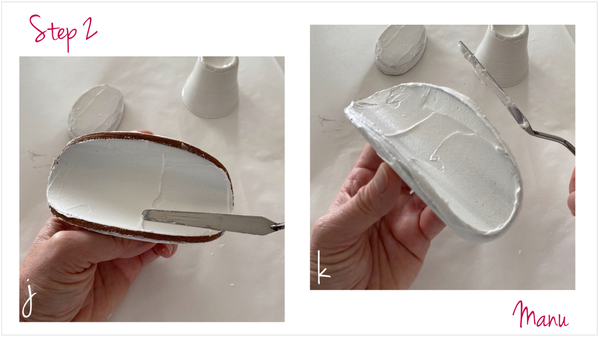 Steps 2j and 2k - Spread Icing on Concave Side of Cookie Basket