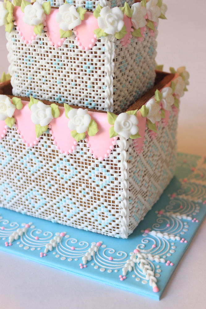 Needlepoint Detail on 3-D Cookie Cakes by Julia M. Usher