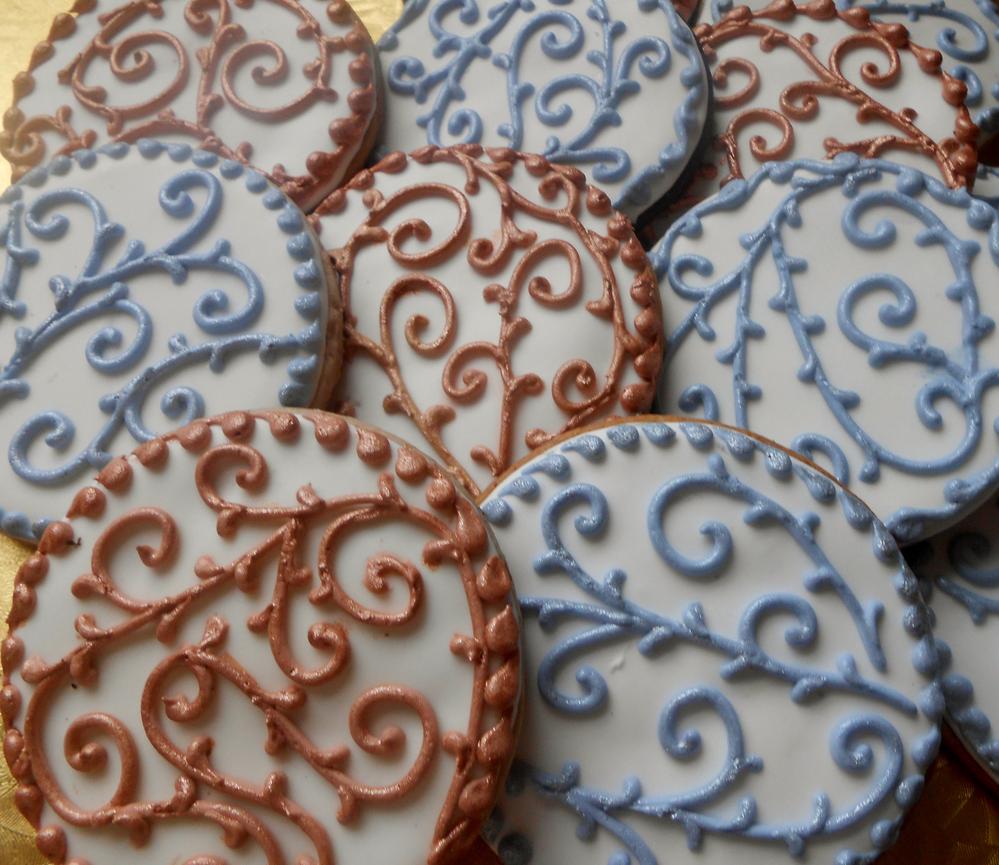 Blue and Gold Filigree Cookies