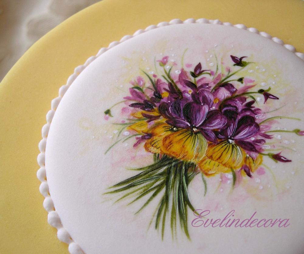 hand-painted royal icing plaque for cake