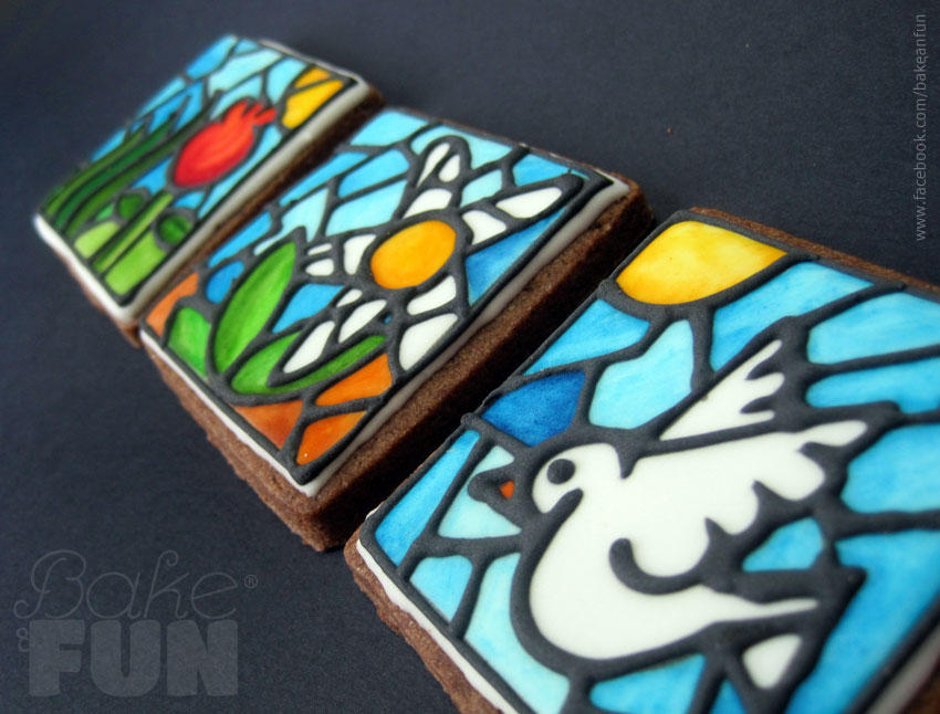 Square Stained glass spring cookies