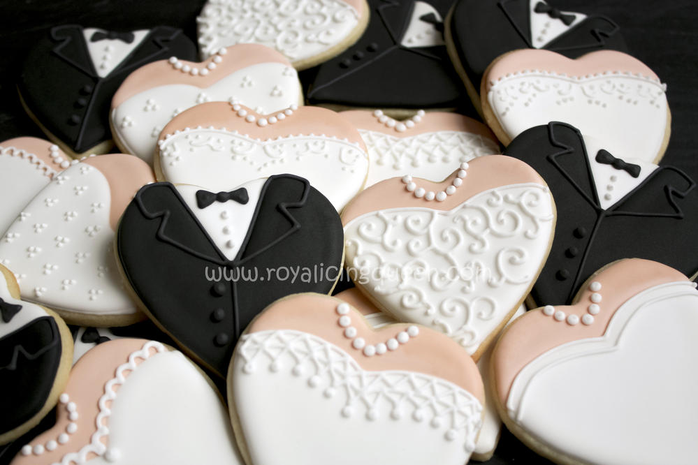 Bride and Groom Heart Cookies
