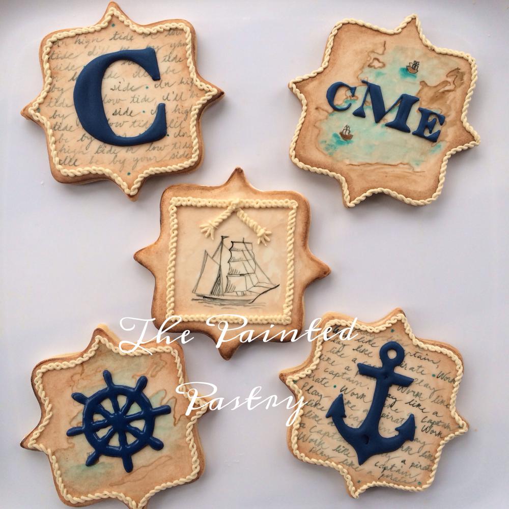 Antiqued Nautical Monogram Cookie Set