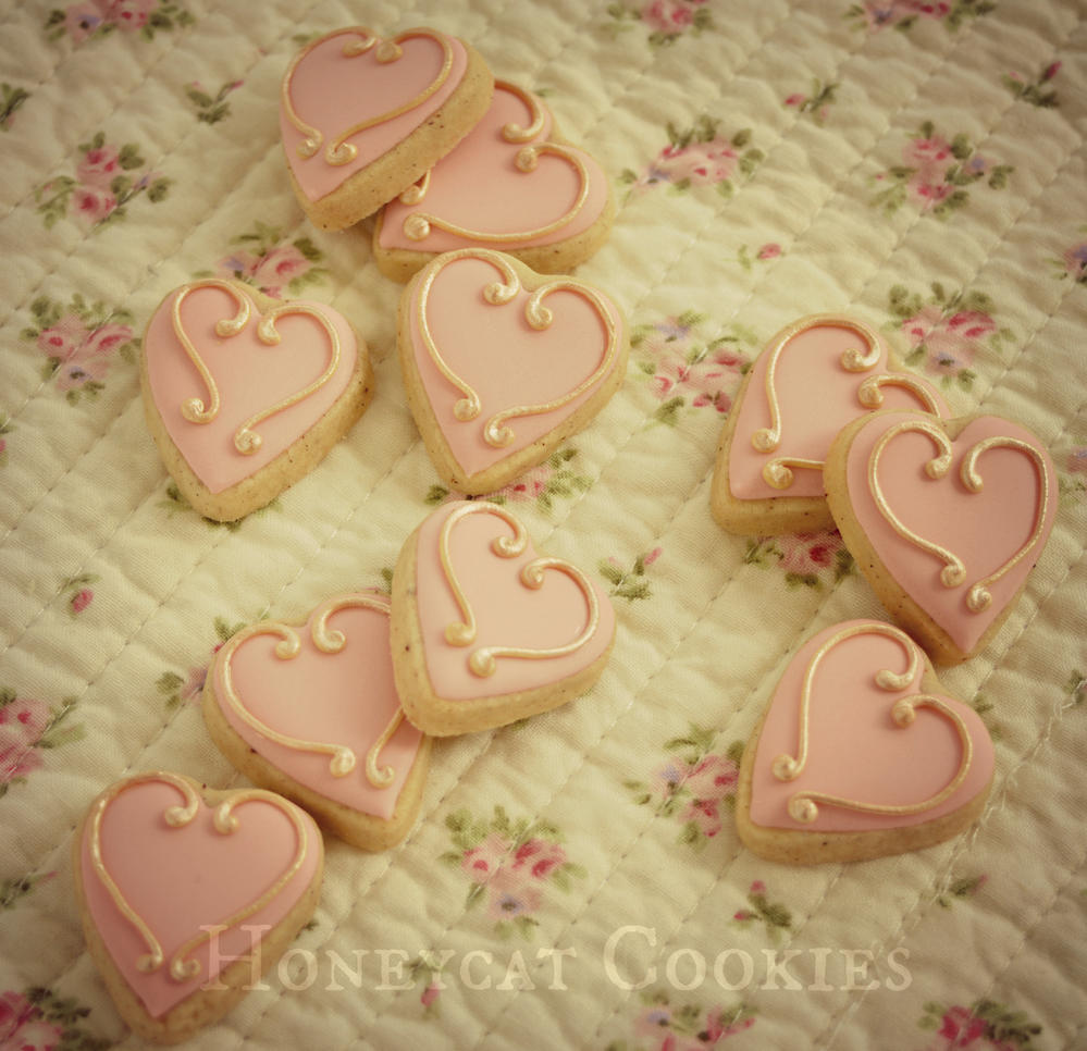 Dusky pink and champagne mini heart cookies