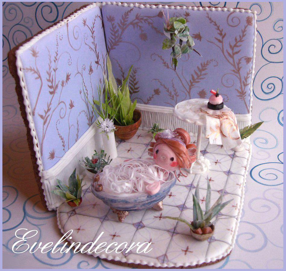 Quilled Wafer Paper and Royal Icing Cookie Bathroom