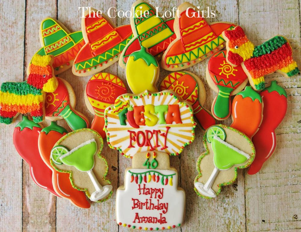 Fiesta 40th Birthday Cookies