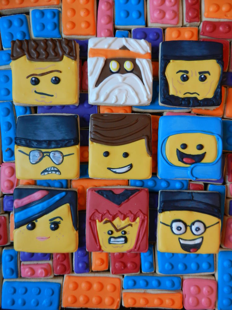 LEGO Movie Characters on a LEGO brick background