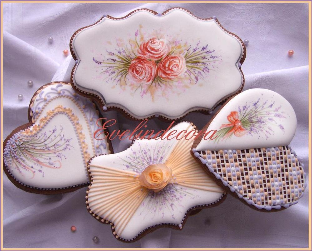 Handpainted cookies - roses and lavender
