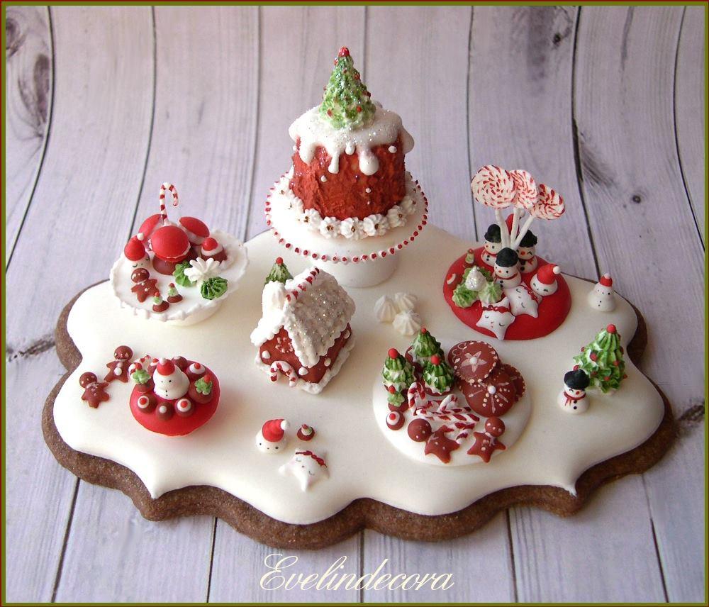Icing food miniature on cookie: Christmas dessert table ❤️