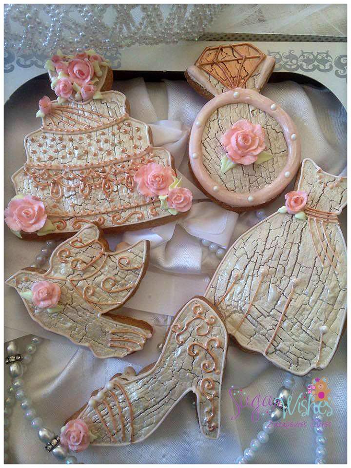 Wedding Themed Cookies w/ Crackle Effect