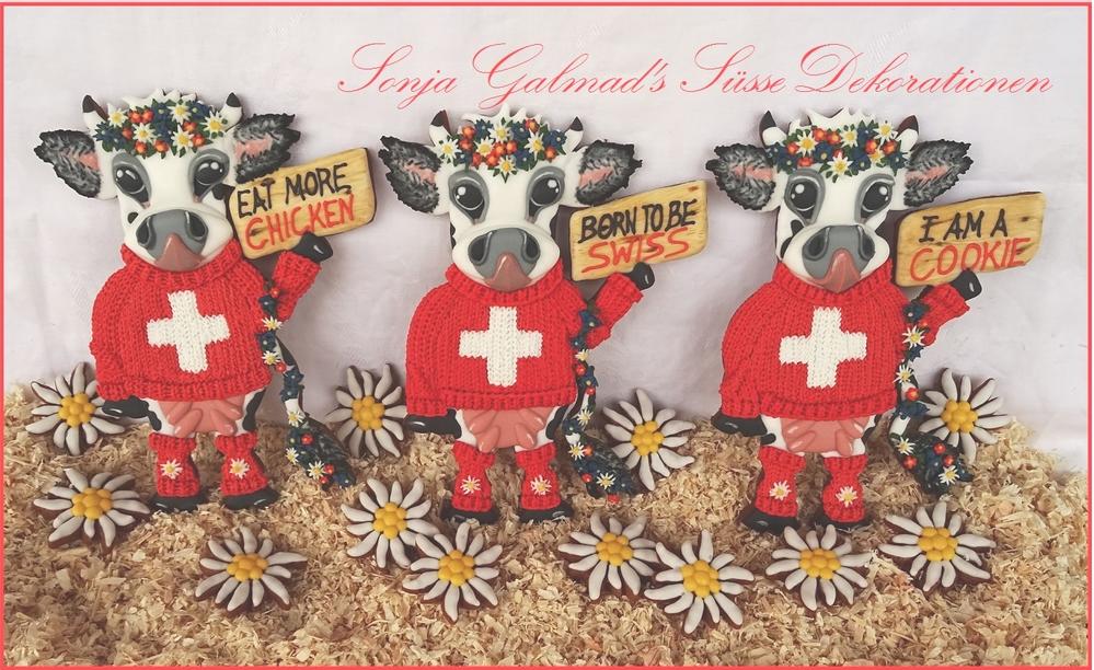 Patriotic Swiss Cows with Knit Sweaters