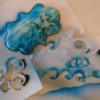 5 Handmade stencils used: Airbrush, luster dust and stencil used for RI stencil