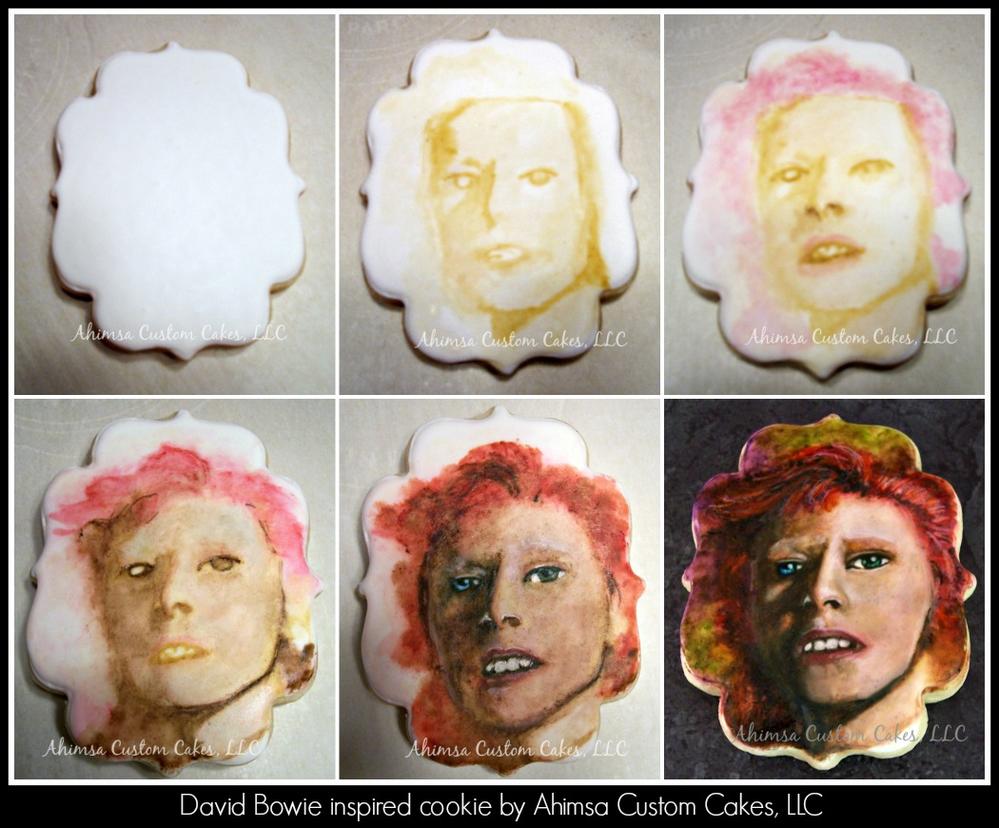 Bowie inspired cookie progress by Ahimsa Custom Cakes