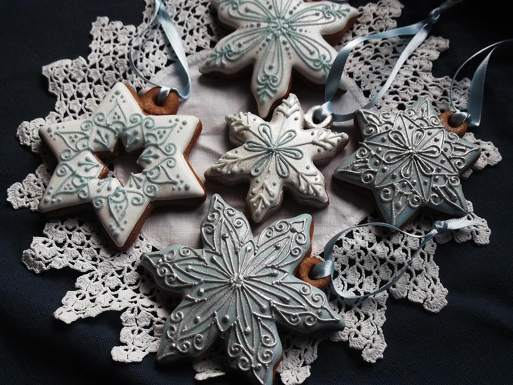 Silver, Blue, and White Snowflakes and Stars