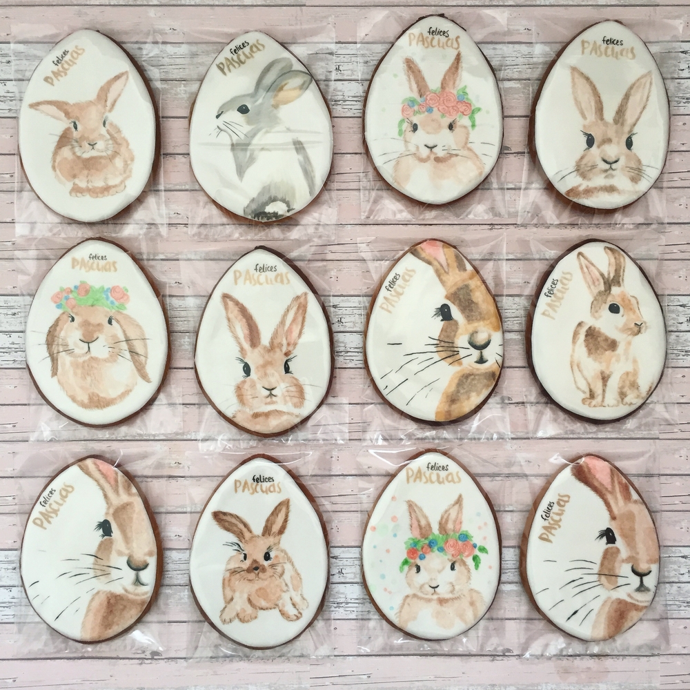 Watercolour Easter bunny cookies