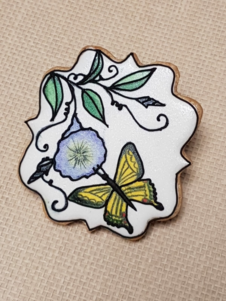 Handpainted Stained Glass Butterfly with Flowers