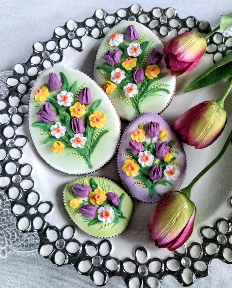 Easter Eggs with Tulips and Daffodils