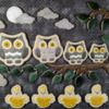 Owl_Collage_After_ClearGlaze: Post Clear Glaze:  Owls of all sizes, and some chickens to boot!